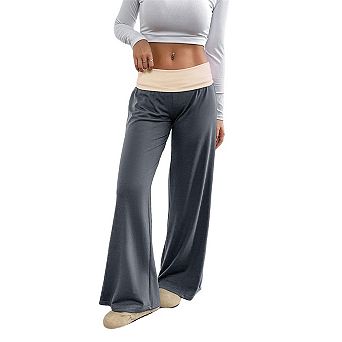 Wide Leg Sweatpants for Women Fold Over Low Rise Yoga Lounge Pants