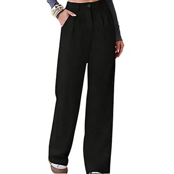 Women's High Waist Wide Leg Trousers Pleated Casual Dress Pants with Pockets