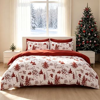 Farmhouse Holiday Reversible Duvet Cover, Christmas Printed Comforted Cover Set for Bedroom