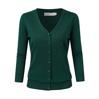 Ladies Lightweight Knit Cardigan V Neck 3/4 Sleeve Button Down Casual Layering Sweater Jacket