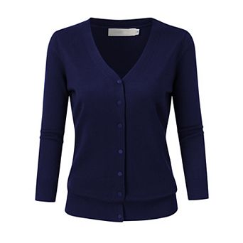 Ladies Lightweight Knit Cardigan V Neck 3/4 Sleeve Button Down Casual Layering Sweater Jacket