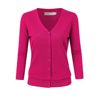 Ladies Lightweight Knit Cardigan V Neck 3/4 Sleeve Button Down Casual Layering Sweater Jacket