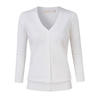 Ladies Lightweight Knit Cardigan V Neck 3/4 Sleeve Button Down Casual Layering Sweater Jacket