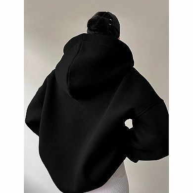 Women's Oversized Half Henley Notch Collar Hooded Pullover Sweatshirt
