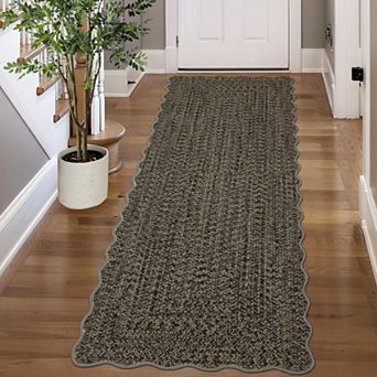 Braided Look Area Rug Washable Living Room Non Slip Scalloped Low Pile Carpet