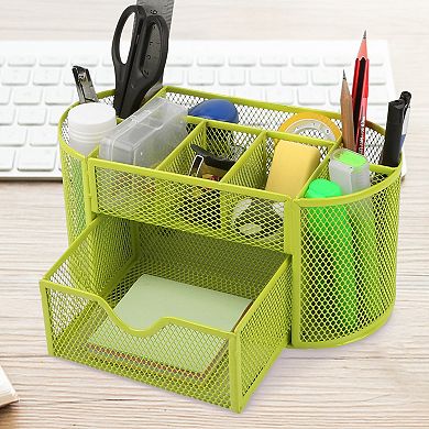 Metal Mesh Desk Organizer 9-Compartment Pen Holder