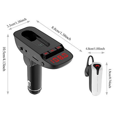 Car FM Transmitter with Earpiece Dual USB & Hands-Free MP3