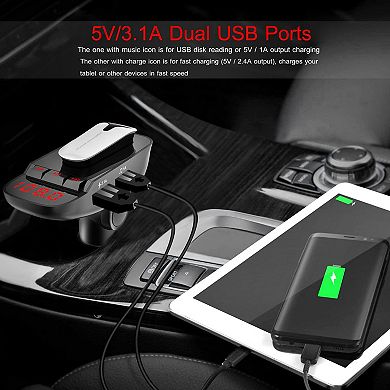 Car FM Transmitter with Earpiece Dual USB & Hands-Free MP3