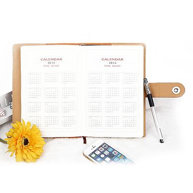 PU Leather Notebook Memo Pad with Calendar, World Map & Ribbon