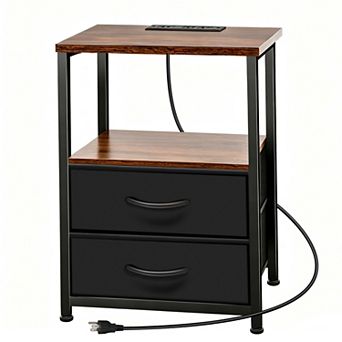 Night Stand with Charging Station, LED Nightstand with U-S-B Ports and Outlets