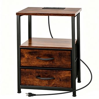 Night Stand with Charging Station, LED Nightstand with U-S-B Ports and Outlets