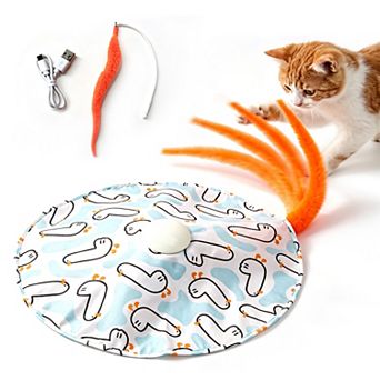 Smart Interactive Cat Toy Ball with Feather Tail and Cover, Automatic Rolling Moving