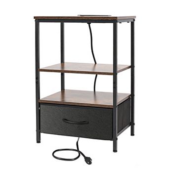 Night Stand with Charging Station, LED Nightstand with U-S-B Ports and Outlets
