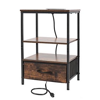 Night Stand with Charging Station, LED Nightstand with U-S-B Ports and Outlets