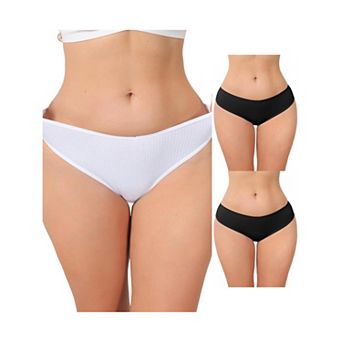 3 Packs Women's Low Rise Ribbed Underwear Panties Breathable Soft Stretch Briefs