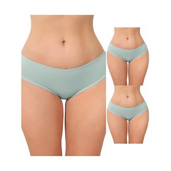 3 Packs Women's Low Rise Ribbed Underwear Panties Breathable Soft Stretch Briefs
