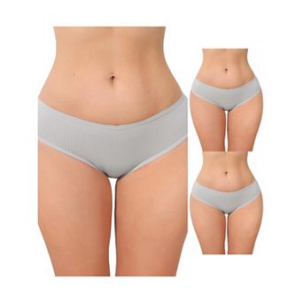 3 Packs Women's Low Rise Ribbed Underwear Panties Breathable Soft Stretch Briefs