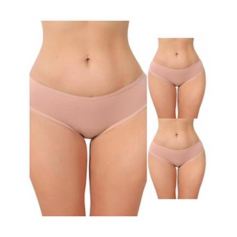 3 Packs Women's Low Rise Ribbed Underwear Panties Breathable Soft Stretch Briefs