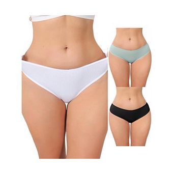 3 Packs Women's Low Rise Ribbed Underwear Panties Breathable Soft Stretch Briefs