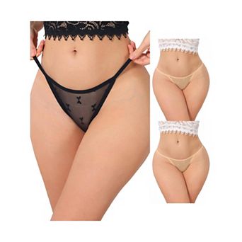 3 Packs Women's Lace Mesh Thongs No Show T-Back Breathable G-String Underwear
