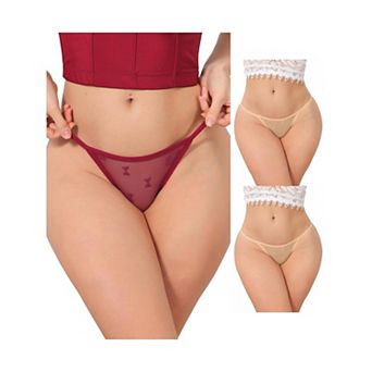 3 Packs Women's Lace Mesh Thongs No Show T-Back Breathable G-String Underwear