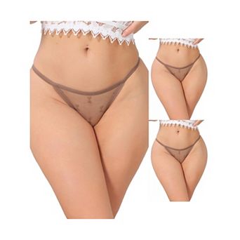 3 Packs Women's Lace Mesh Thongs No Show T-Back Breathable G-String Underwear
