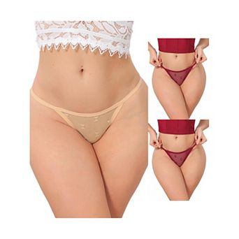 3 Packs Women's Lace Mesh Thongs No Show T-Back Breathable G-String Underwear