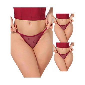 3 Packs Women's Lace Mesh Thongs No Show T-Back Breathable G-String Underwear