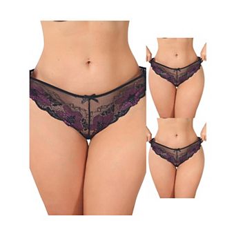3 Packs Women's Lace Sheer Low Waist Underwear Transparent Comfortable Breathable Hollow Out Briefs