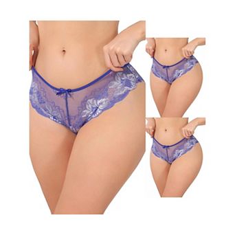 3 Packs Women's Lace Sheer Low Waist Underwear Transparent Comfortable Breathable Hollow Out Briefs