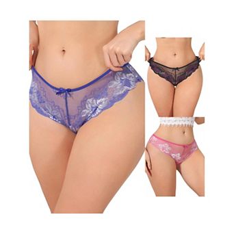 3 Packs Women's Lace Sheer Low Waist Underwear Transparent Comfortable Breathable Hollow Out Briefs