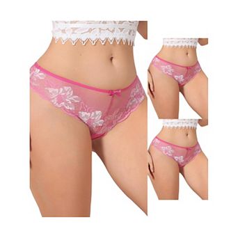 3 Packs Women's Lace Sheer Low Waist Underwear Transparent Comfortable Breathable Hollow Out Briefs
