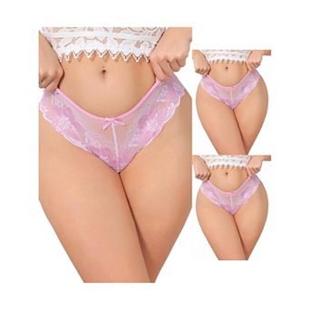 3 Packs Women's Lace Sheer Low Waist Underwear Transparent Comfortable Breathable Hollow Out Briefs