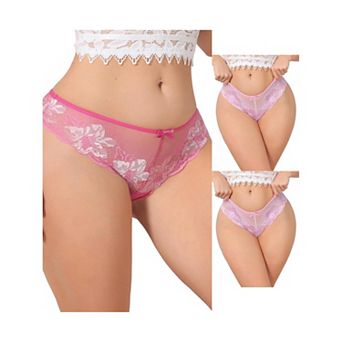 3 Packs Women's Lace Sheer Low Waist Underwear Transparent Comfortable Breathable Hollow Out Briefs