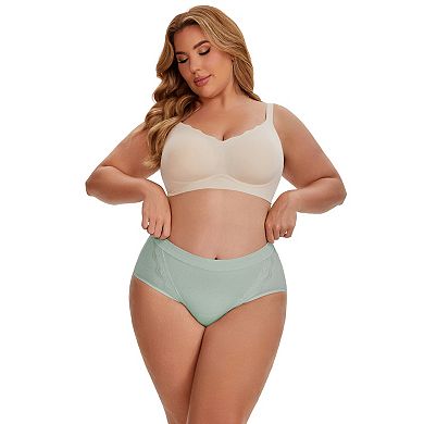 3 Packs Women's High Rise Cotton Underwear Full Coverage Lace Briefs