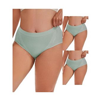 3 Packs Women's High Rise Cotton Underwear Full Coverage Lace Briefs