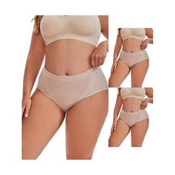 3 Packs Women's High Rise Cotton Underwear Full Coverage Lace Briefs