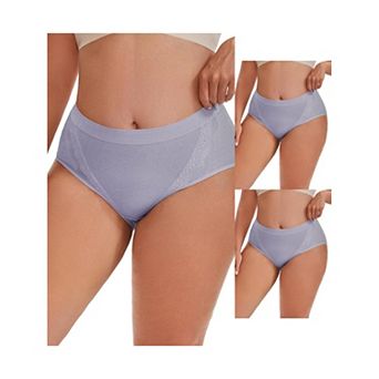 3 Packs Women's High Rise Cotton Underwear Full Coverage Lace Briefs