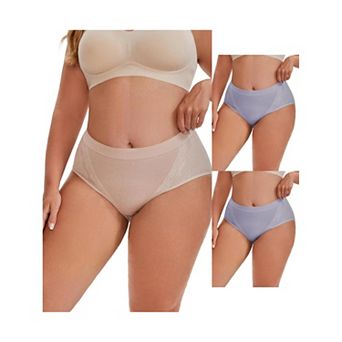 3 Packs Women's High Rise Cotton Underwear Full Coverage Lace Briefs