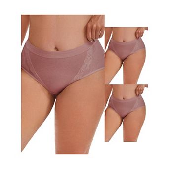 3 Packs Women's High Rise Cotton Underwear Full Coverage Lace Briefs