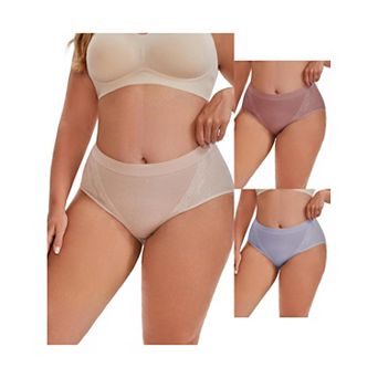 3 Packs Women's High Rise Cotton Underwear Full Coverage Lace Briefs