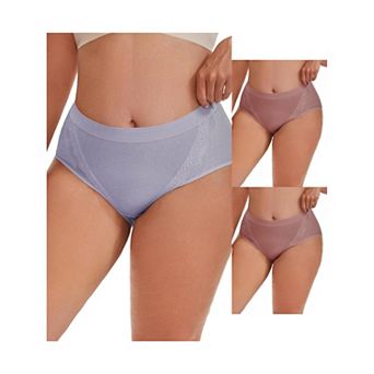 3 Packs Women's High Rise Cotton Underwear Full Coverage Lace Briefs