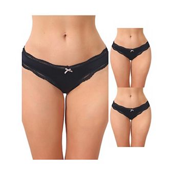 3 Packs Women's Low Rise Satin Panties Underwear Floral Lace Trim Briefs