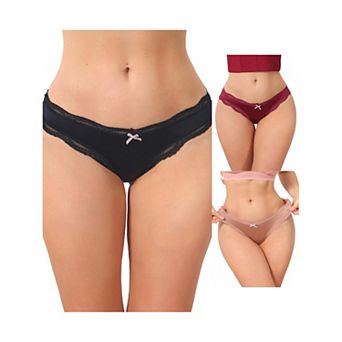 3 Packs Women's Low Rise Satin Panties Underwear Floral Lace Trim Briefs