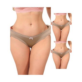 3 Packs Women's Low Rise Satin Panties Underwear Floral Lace Trim Briefs