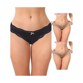 3 Packs Women's Low Rise Satin Panties Underwear Floral Lace Trim Briefs