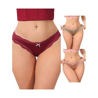 3 Packs Women's Low Rise Satin Panties Underwear Floral Lace Trim Briefs