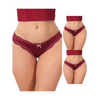 3 Packs Women's Low Rise Satin Panties Underwear Floral Lace Trim Briefs