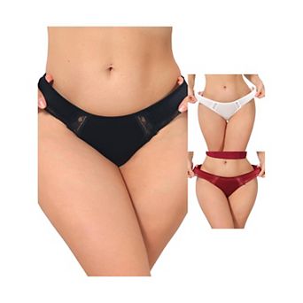 3 Packs Women's Lace Low Rise Bikini Underwear Breathable No Show Satin Briefs