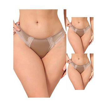 3 Packs Women's Lace Low Rise Bikini Underwear Breathable No Show Satin Briefs